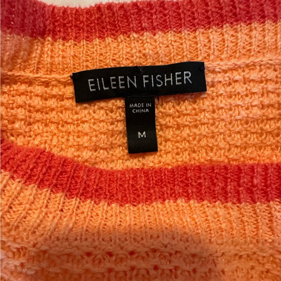Eileen Fisher Womens M Orange Long Sleeve Bateau Neck Cotton Linen Blend Sweater - Picture 3 of 9